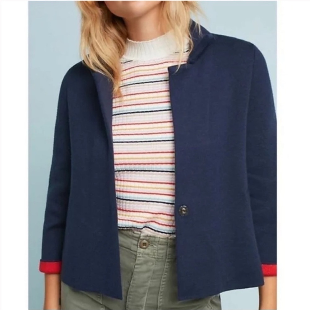 Anthro Moth Anthropologie Navy/Red Amoruso Cardigan Jacket Size S